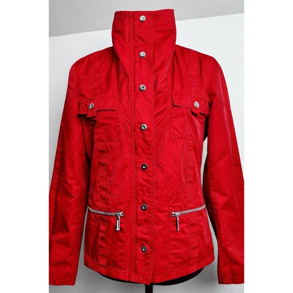 CAbi Jackets & Blazers - CAbi Red Utility Jacket Women Small Cotton Nylon Snap Zip Pockets